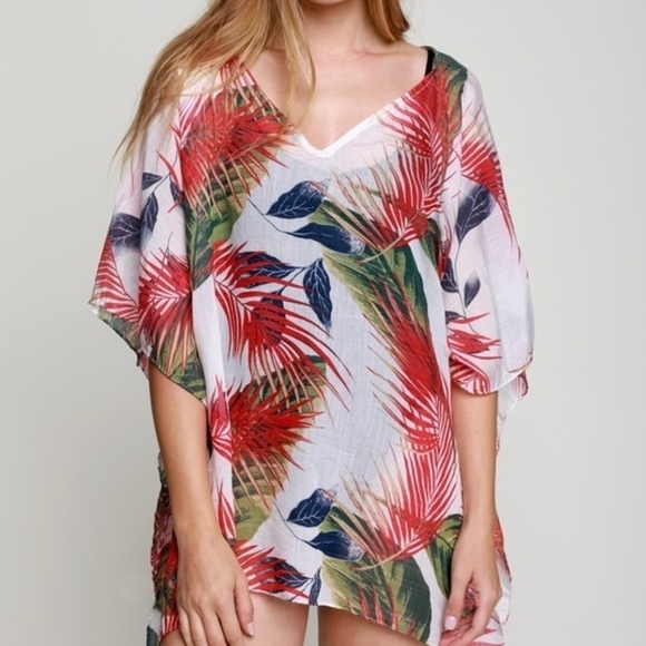 Red Tropical Pattern Coverup BB1175 - Picture 3 of 5